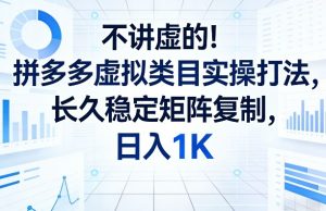 不讲虚的!拼多多虚拟类目实操打法,长久稳定矩阵复制,日入1K【揭秘】-最全项目网