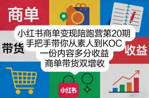 小红书商单变现陪跑营第20期，手把手带你从素人到KOC，一份内容多分收益，商单带货双增收-最全项目网