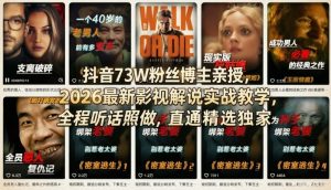 抖音73W粉丝博主亲授，2026最新影视解说实战教学，全程听话照做，直通精选独家-最全项目网