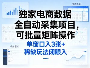 独家电商数据全自动采集项目，可批量矩阵操作，单窗口日入3张+，稀缺玩法闭眼入【揭秘】-最全项目网