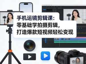 手机运镜剪辑课：零基础学拍摄剪辑，打造爆款短视频轻松变现-最全项目网