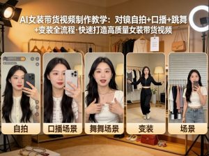 AI女装带货视频制作教学,对镜自拍、口播、跳舞、变装全流程,快速打造高质量女装带货视频-最全项目网