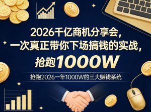2026千亿商机分享会，一次真正带你下场搞钱的实战，抢跑2026一年1000W的三大賺钱系统-最全项目网