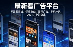 最新看广告平台，不需要养机，保底收益，无限广告，多机一天200+，非常稳定【揭秘】-最全项目网