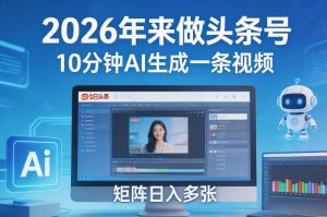 2026年来做头条号，10分钟AI生成一条视频，矩阵日入多张-最全项目网