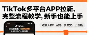 TikTok多平台APP拉新，完整流程教学，新手也能上手，轻松出海搞美金-最全项目网