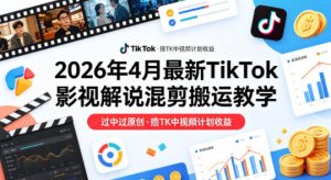 26年4月最新TikTok影视解说混剪搬运教学,过中过原创,撸TK中视频计划收益-最全项目网