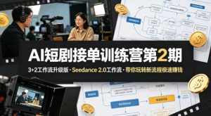 AI短剧接单训练营第2期，3+2工作流升级版，Seedance 2.0工作流，带你玩转新流程极速賺钱-最全项目网