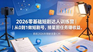 2026零基础短剧达人训练营｜从0到1做短剧号，接星图任务賺收益，抓住2026年短剧流量红利-最全项目网
