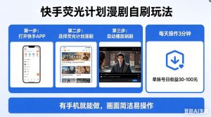 快手荧光计划漫剧自刷玩法，每天几十上百不是问题，有手机就能做【揭秘】-最全项目网