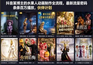 抖音某博主的水果人动画制作全流程,最新流量密码,条条百万播放,伙伴计划|分成计划|商单|收徒等-最全项目网