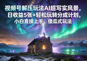 视频号解压玩法AI超写实风景,日收益5张+轻松玩转分成计划,小白直接上手,傻瓜式玩法-最全项目网
