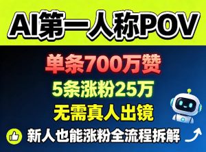 AI第一人称POV,单条700W赞,5条涨粉25W,无需真人出镜,新人也能涨粉全流程拆解-最全项目网
