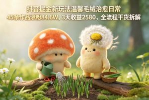 抖音掘金新玩法温馨毛绒治愈日常,45条作品涨粉84.6W,3天收益2580,全流程干货拆解-最全项目网