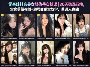零基础抖音美女颜值号实战课|30天稳涨万粉,全套剪辑模板+起号变现全教学,普通人也能复制-最全项目网
