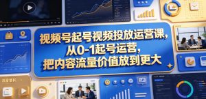 视频号起号视频投放运营课,从0-1起号运营,把内容流量价值放到更大-最全项目网