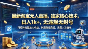 最新淘宝无人直播，独家核心技术，日入1k+，无违规无封号，可矩阵批量放大，长期稳定，无需人工值守【揭秘】-最全项目网
