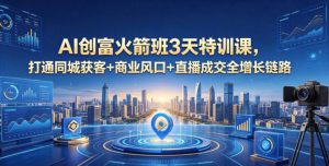 AI创富火箭班3天特训课,打通同城获客+商业风口+直播成交全增长链路,2026年4月新课-最全项目网