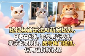 短视频新玩法AI萌宠短剧，日收益5张，零成本变现稳，起号快门槛低，保姆级拆解教程-最全项目网
