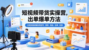 短视频带货实操营，出单爆单方法，全程实操讲解如何起号、涨粉、选品、出单、投放-最全项目网