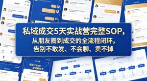 私域成交5天实战营完整SOP，从朋友圈到成交的全流程闭环，告别不敢发、不会聊、卖不掉-最全项目网