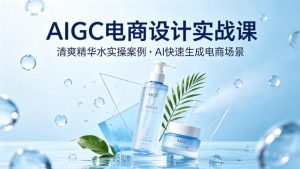AIGC电商设计实战课，以清爽精华水为实操案例，教你用AI快速生成电商场景-最全项目网