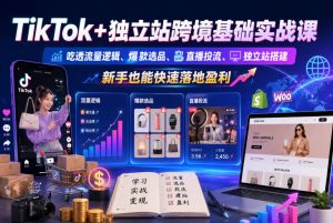 TikTok+独立站跨境基础实战课,吃透流量逻辑、爆款选品、直播投流与独立站搭建,新手也能快速落地盈利-最全项目网