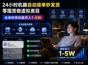 24小时机器自动接单秒发货,零囤货做虚拟类目,业余时间也能月入1-5W【揭秘】-最全项目网