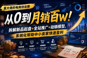 某大佬的电商创业圈从0到月销百W！拆解新品起盘+全站推广+动销模型，系统化帮助中小卖家快速盈利-最全项目网