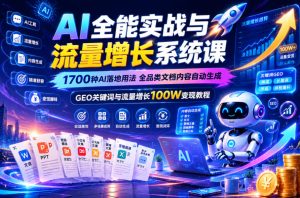 AI全能实战与流量增长系统课,1700种AI落地用法,全品类文档内容自动生成,GEO关键词与流量增长100W变现教程-最全项目网