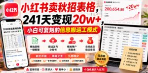 小红书卖秋招表格，241天变现20w+，小白可复刻的信息搬运工模式-最全项目网