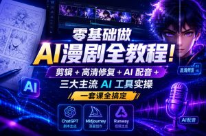 零基础做AI漫剧全教程!剪辑+高清修复+AI配音+三大主流AI工具实操,一套课全搞定-最全项目网