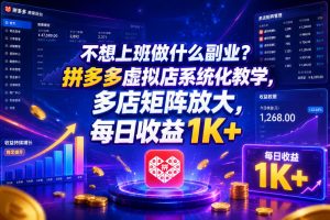 不想上班做什么副业?拼多多虚拟店系统化教学,多店矩阵放大,每日收益1K+【揭秘】-最全项目网