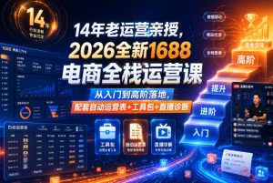 14年老运营亲授，2026全新1688电商全栈运营课，从入门到高阶落地，配套自动运营表+工具包+直播诊断等-最全项目网