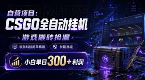 自营项目:CSGO全自动挂G,游戏搬砖捡漏,软件科技简单易用,长期稳定,小白单日300+利润【揭秘】-最全项目网