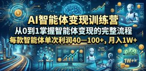 AI智能体变现训练营,从0到1掌握智能体变现的完整流程,每款智能体单次利润40—100+,月入1W+-最全项目网