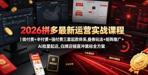 2026拼多多最新运营实战课程｜微付费+半付费+强付费三套起款体系，叠券玩法+矩阵推广+AI批量起店，白牌店铺直冲黑标全方案-最全项目网