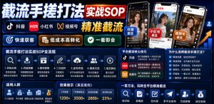 截流手搓打法实战SOP，抖音小红书视频号精准截流，快速获客，低成本高转化，一看即会-最全项目网