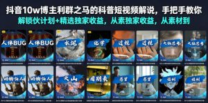 抖音10w博主利群之马的科普短视频解说，手把手教你解锁伙伴计划+精选独家收益，从素材到成片全流程-最全项目网