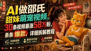 AI做邵氏甜妹萌宠视频,30条视频暴涨58万粉,条条爆款,详细拆解教程-最全项目网