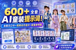 600+全套AI童装提示词!含图文口令+视频动作指令+配套参考图,Word-Excel规整分类,童装电商、种草无脑量产内容!-最全项目网