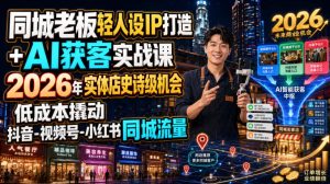 同城老板轻人设IP打造+AI获客实战课，2026年实体店史诗级机会，低成本撬动抖音-视频号-小红书同城流量-最全项目网