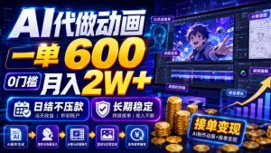 AI代做动画,一单600,0门槛月入2W+,日结不压款,长期稳定【揭秘】-最全项目网