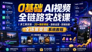 0基础AI视频全链路实战课|多工具实操・20+爆款模板・涨粉运营・剪辑拍摄・全场景变现系统教程-最全项目网