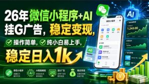 26年微信小程序+AI挂G广告,稳定变现,操作简单,纯小白易上手,稳定日入1k【揭秘】-最全项目网