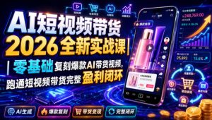 AI短视频带货2026全新实战课|零基础复刻爆款AI带货视频,跑通短视频带货完整盈利闭环-最全项目网