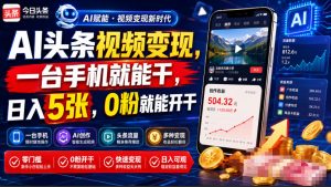 AI头条视频变现,一台手机就能干,日入5张,0粉就能开干-最全项目网