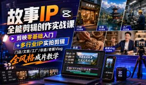 故事IP全能剪辑创作实战课|剪映零基础入门+多行业IP实拍剪辑,门店/文旅/工厂/非遗/老板Vlog全风格成片教学-最全项目网