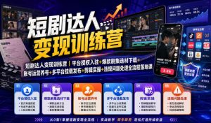 短剧达人变现训练营|平台授权入驻+爆款剧集选材下载+账号运营养号+多平台挂载发布+剪辑实操+违规问题处理全流程落地课-最全项目网