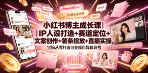 小红书博主成长课|IP人设打造+赛道定位+文案创作+薯条投放+直播实操,宝妈从零打造可变现自媒体账号-最全项目网